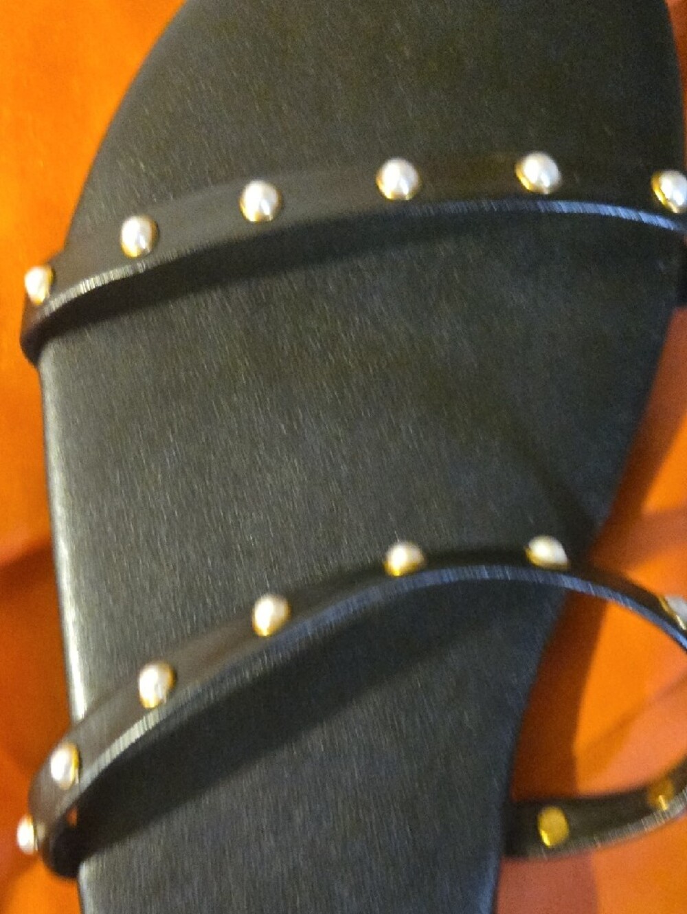 Shade & Shore Black Studded Pearl-Trim Slide Sandals - Picture 3 of 5